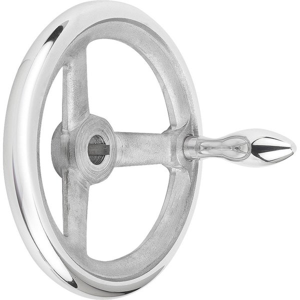 Kipp Handwheel DIN950, D1=180 Reamed Hole W Slot D2=16H7, B3=5, T=18, 3, Aluminum, Machine Handle K0160.3180X16